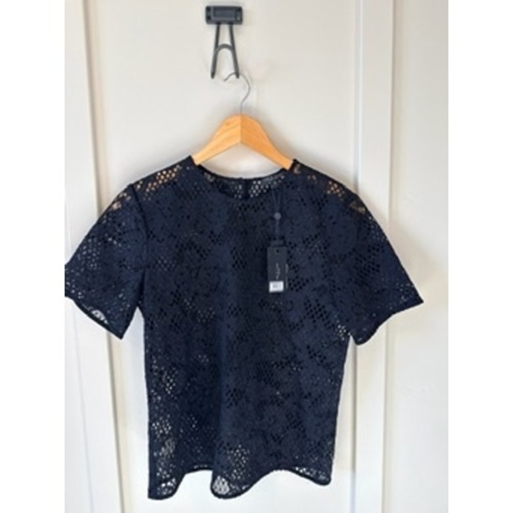 Rag & Bone New York Black Lace Short Sleeve Top Crew Neck NWT Size S
